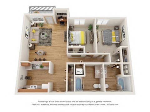 Floor plan for 2 beds, 2 baths, 1016 sqft